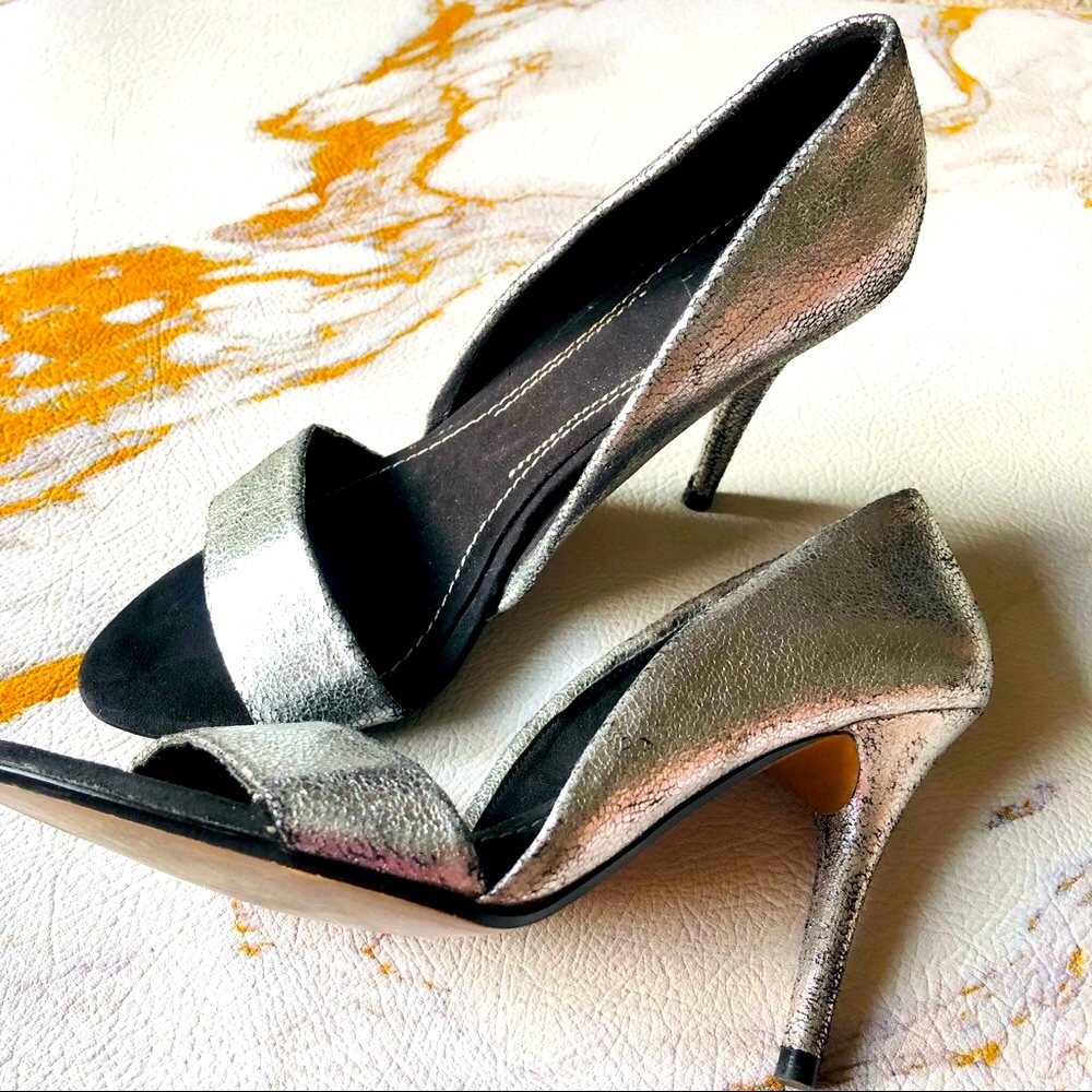 Zara Slip-On Strap Metallic Silver and Black Heels